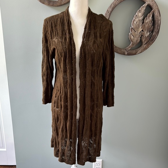 Eileen Fisher Brown Cardigan Sweater with Open Front and Long Length Size L - Picture 1 of 7